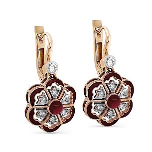 Серьги с английским замком из красного золота с бриллиантами и гранатами
