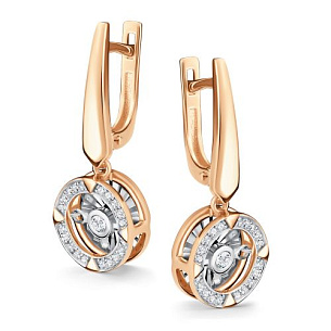 Серьги с английским замком из красного золота с бриллиантом