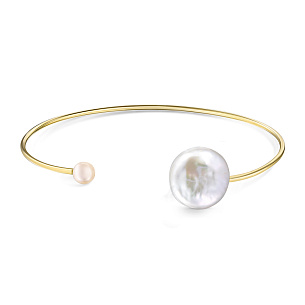 Браслет жесткий из желтого золота с жемчугом