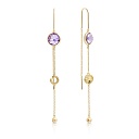 Серьги-продевки из желтого золота с аметистом