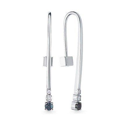 Серьги из белого золота с бриллиантами, сапфирами