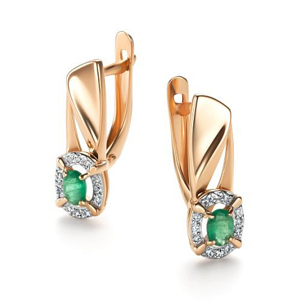 Серьги с английским замком из красного золота с бриллиантами