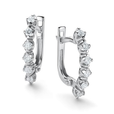 Серьги с английским замком из белого золота с бриллиантами