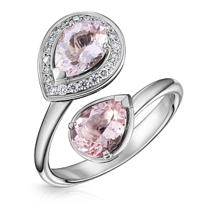 Кольцо из белого золота с морганитом, бриллиантами