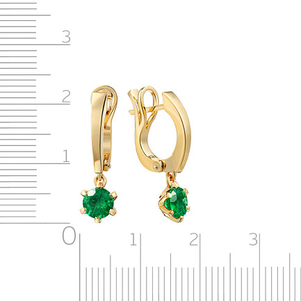 Серьги с английским замком из желтого золота с изумрудами