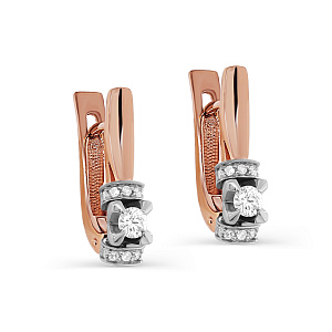 Серьги с английским замком из красного золота с бриллиантами