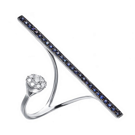 Кольцо из белого золота с бриллиантами, сапфирами