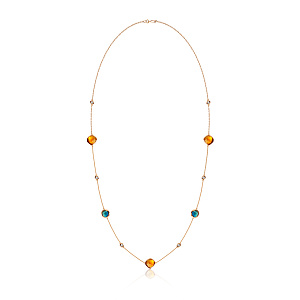 Колье из красного золота с топазом, фианитом, плетение якорное