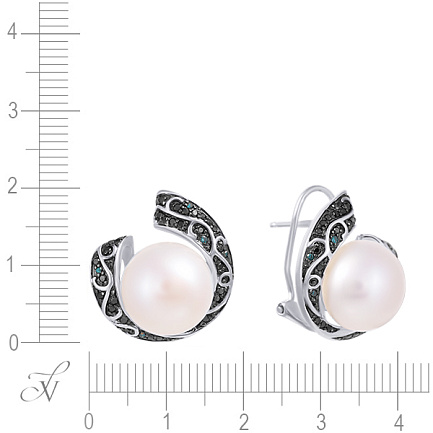 Серьги из белого золота с бриллиантами, жемчугом