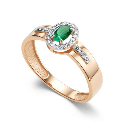 Кольцо из красного золота с бриллиантами, изумрудом