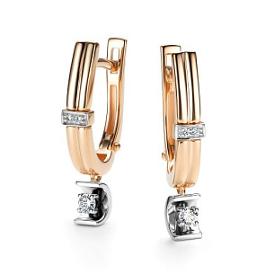 Серьги с английским замком из красного золота с бриллиантом