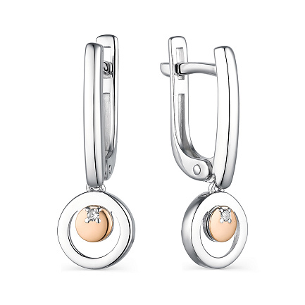 Серьги с английским замком из серебра с бриллиантами