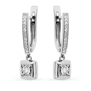 Серьги с английским замком из белого золота с бриллиантом