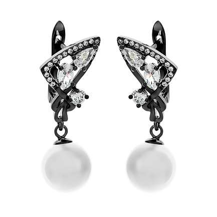 Серьги с английским замком из серебра с жемчугом