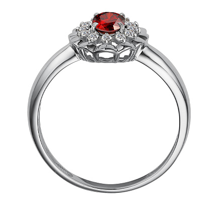 Кольцо из серебра с гранатом, фианитами