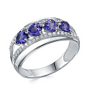 Кольцо из белого золота с бриллиантами, танзанитами