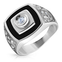 Печатка из белого золота с ониксом, фианитом