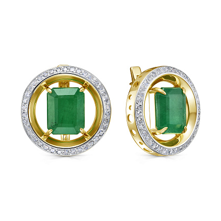 Серьги с английским замком из желтого золота с бриллиантами