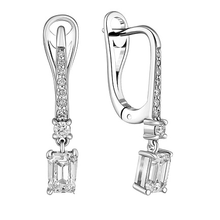 Серьги с английским замком из белого золота с бриллиантами