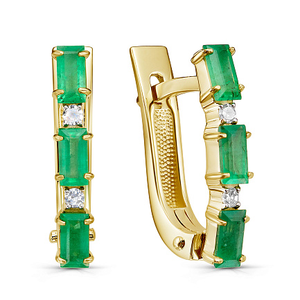 Серьги с английским замком из желтого золота с бриллиантами