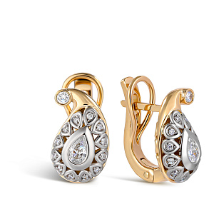 Серьги с английским замком из желтого золота с бриллиантом