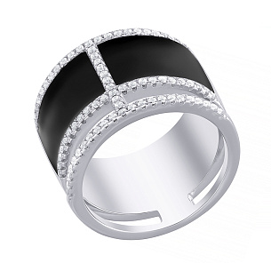 Кольцо из серебра с фианитом, эмалью