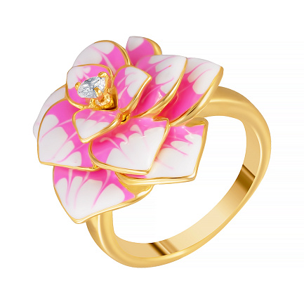 Кольцо из серебра с фианитом, эмалью