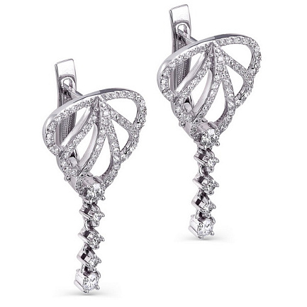 Серьги с английским замком из белого золота с бриллиантами