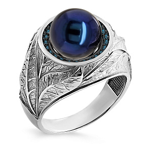 Кольцо из белого золота с бриллиантами, жемчугом