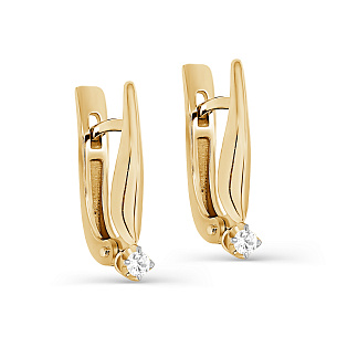 Серьги с английским замком из желтого золота с бриллиантом