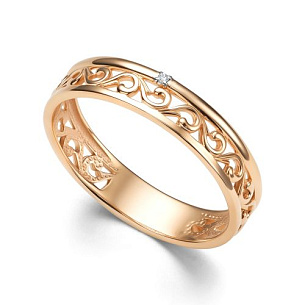 Кольцо обручальное из красного золота с бриллиантом