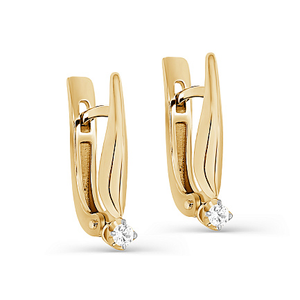 Серьги с английским замком из желтого золота с бриллиантами