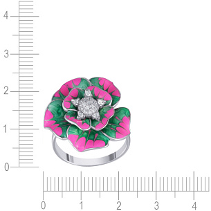 Кольцо из серебра с фианитом, эмалью