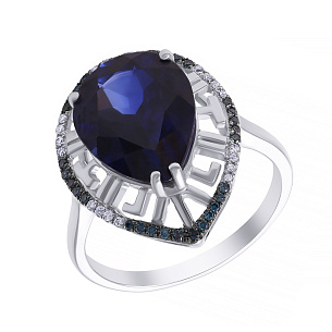 Кольцо из белого золота с бриллиантами, бриллиантами, сапфиром