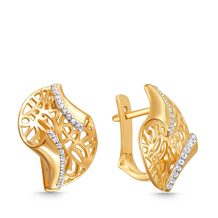 Серьги из красного золота с фианитами