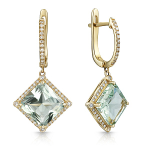 Серьги с английским замком из желтого золота с бриллиантами