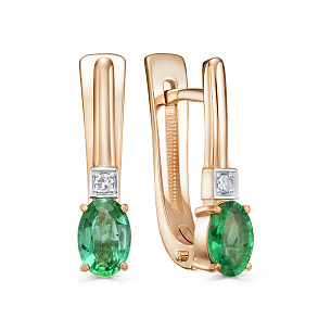 Серьги с английским замком из красного золота с изумрудом