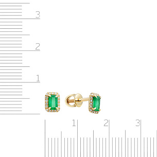 Пусеты из желтого золота с бриллиантами, изумрудами