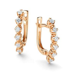 Серьги с английским замком из красного золота с бриллиантом