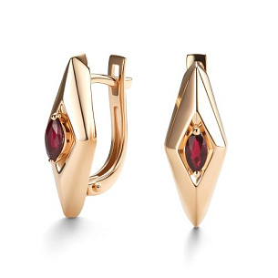 Серьги с английским замком из красного золота с рубином