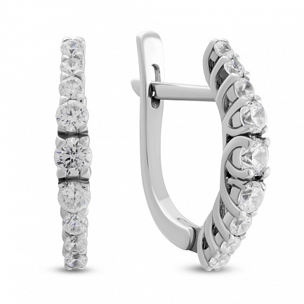 Серьги с английским замком из белого золота с бриллиантами