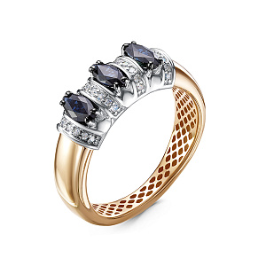 Кольцо из красного золота с бриллиантами, сапфирами