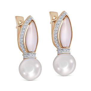 Серьги с английским замком из красного золота с жемчугом