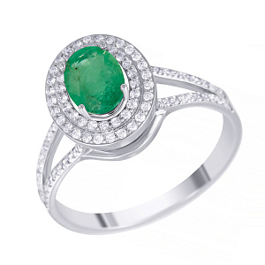 Кольцо из белого золота с бриллиантами, изумрудом