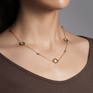 Колье из желтого золота с аметистом, плетение якорное