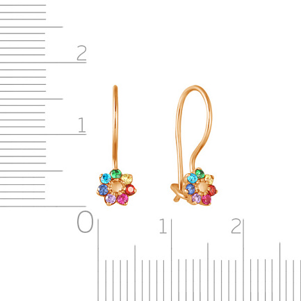 Серьги детские из красного золота с фианитами