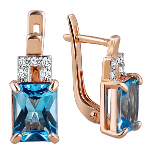 Серьги с английским замком из красного золота с фианитом