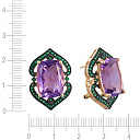 Серьги из желтого золота с аметистами, изумрудами