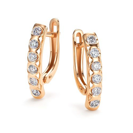 Серьги с английским замком из красного золота с бриллиантами