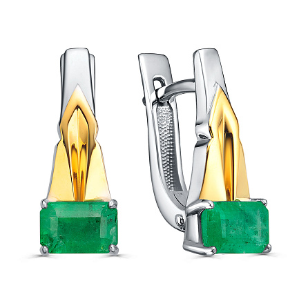 Серьги с английским замком из серебра с изумрудами